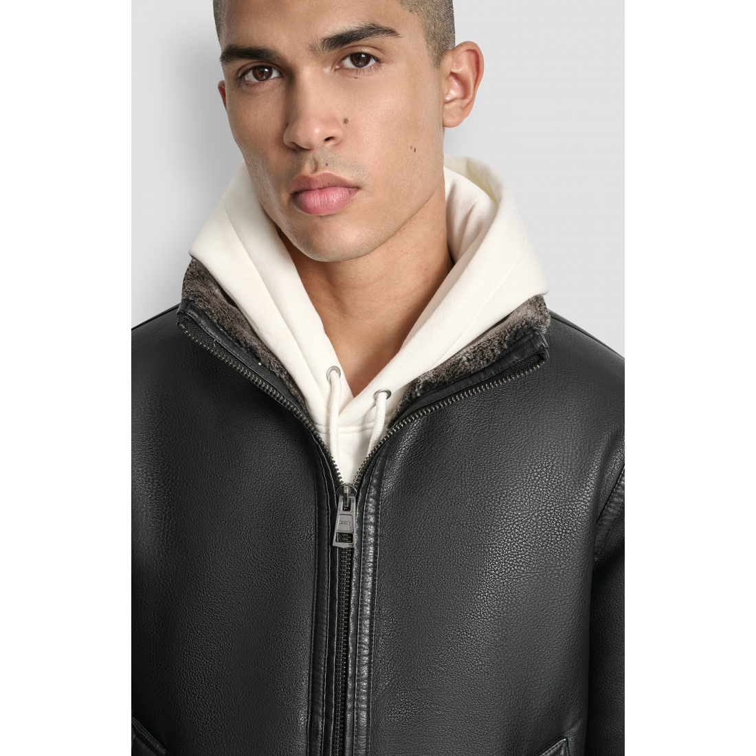 Veste en cuir 'Faux Fur Lined Pebble' pour Hommes
