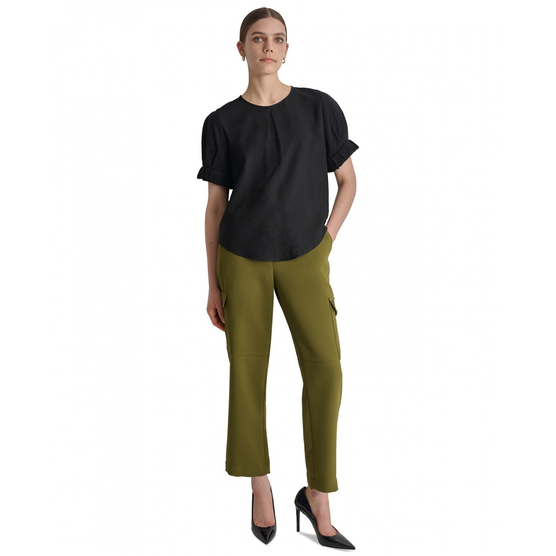 Blouse à manches 3/4 'Puff-Sleeve Pleated' pour Femmes