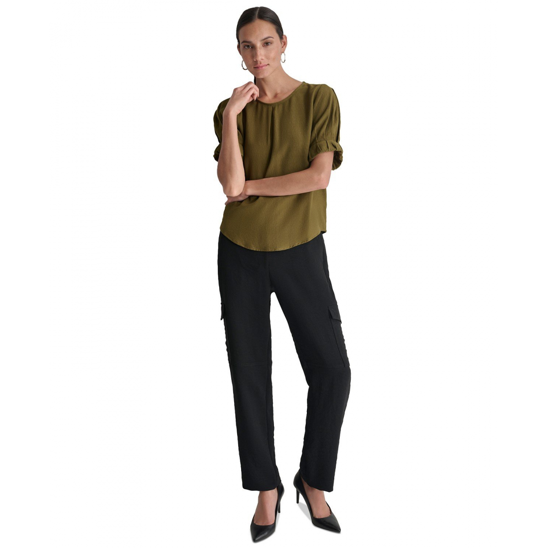 Blouse à manches 3/4 'Puff-Sleeve Pleated' pour Femmes