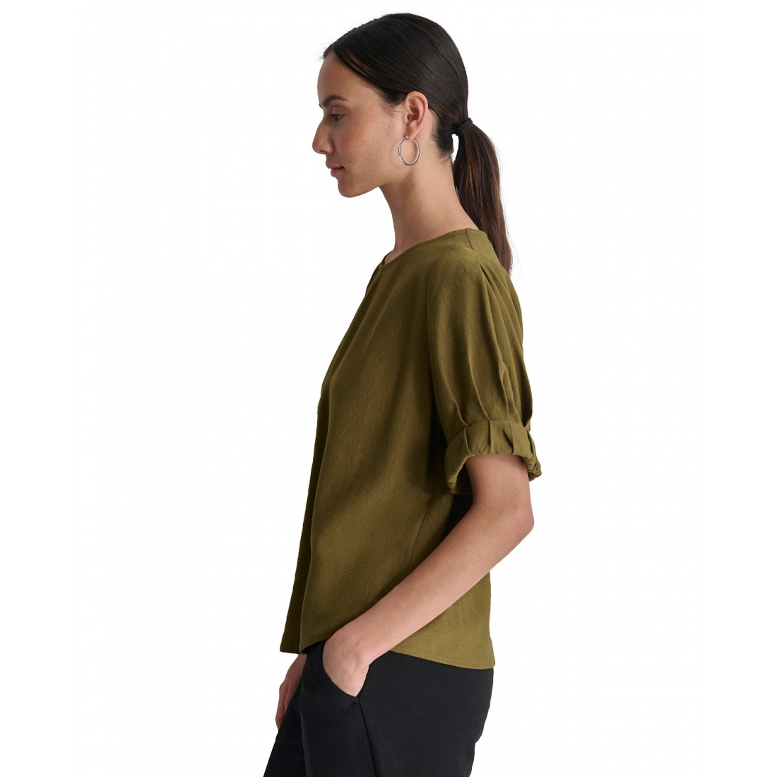 Blouse à manches 3/4 'Puff-Sleeve Pleated' pour Femmes