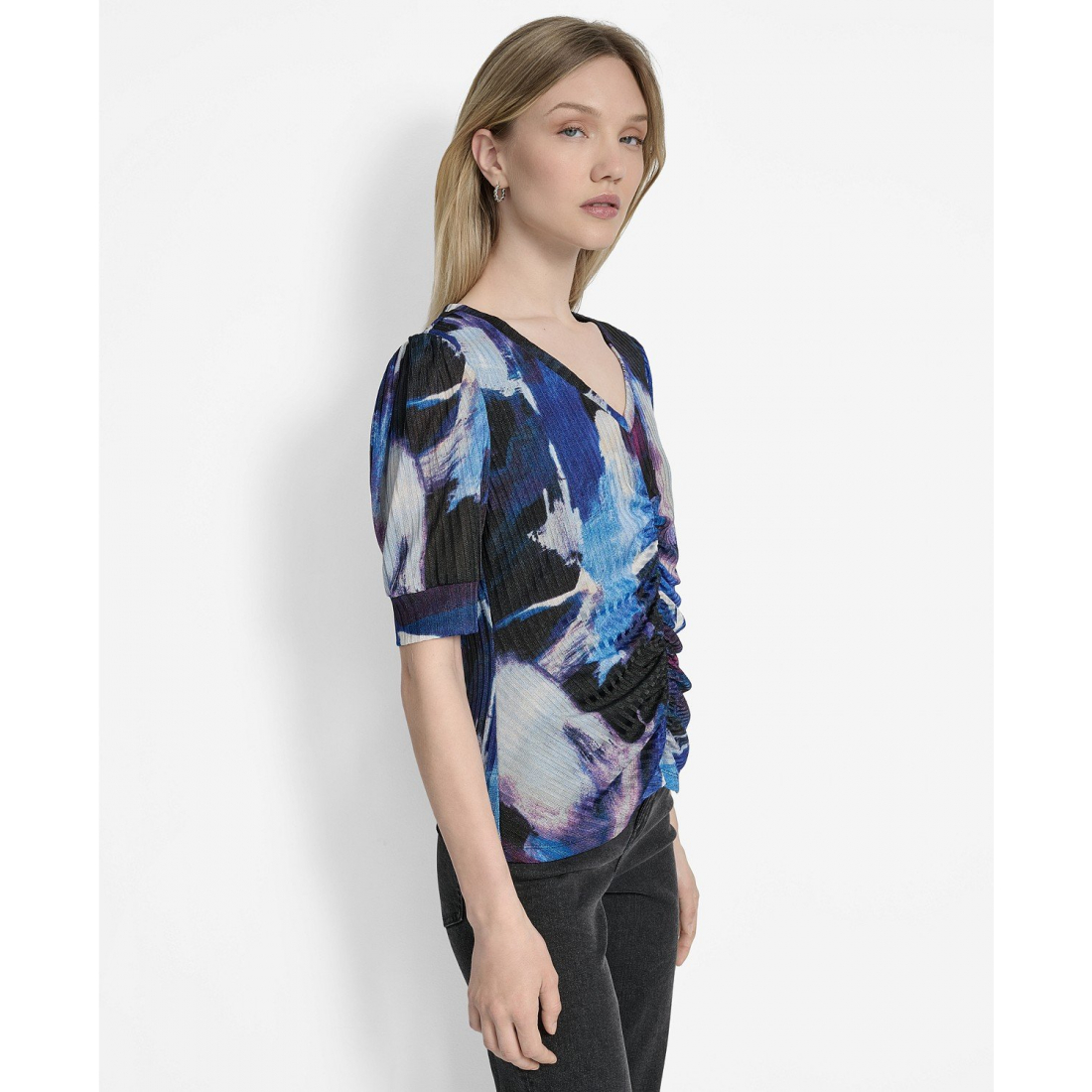 Top à manches 3/4 'Printed Puff-Sleeve Ruched' pour Femmes