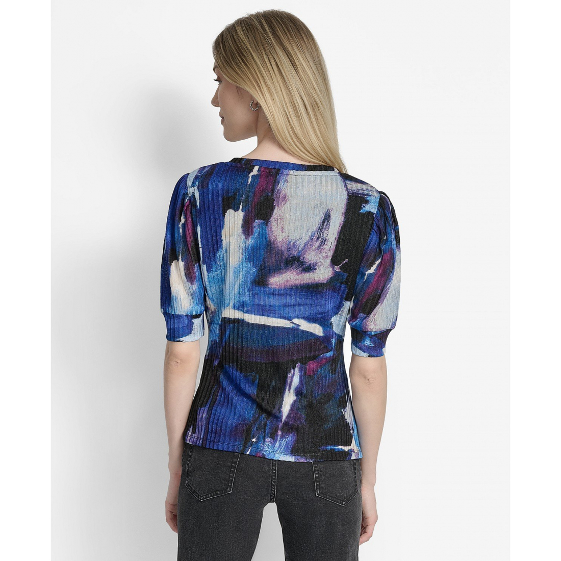 Top à manches 3/4 'Printed Puff-Sleeve Ruched' pour Femmes