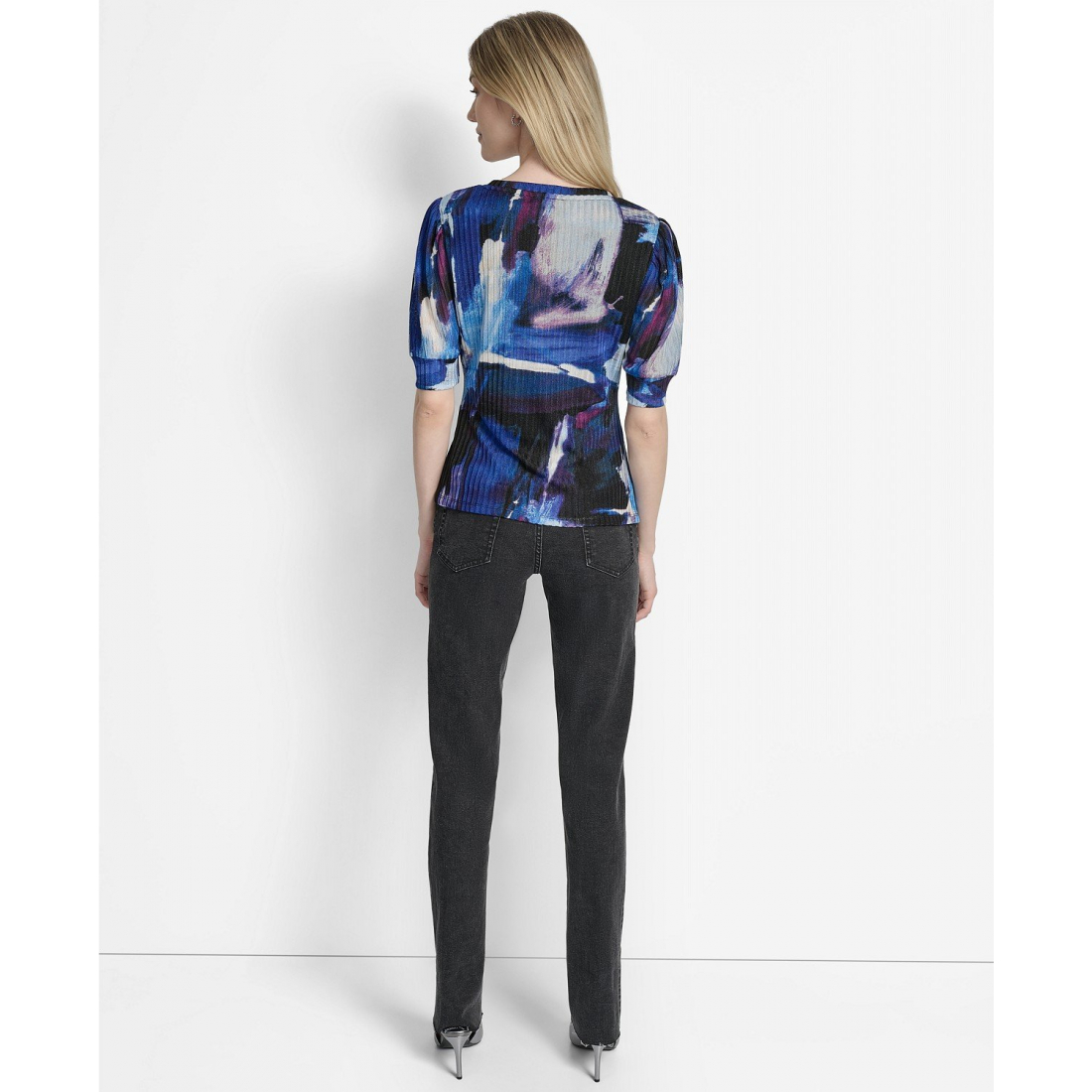 Top à manches 3/4 'Printed Puff-Sleeve Ruched' pour Femmes