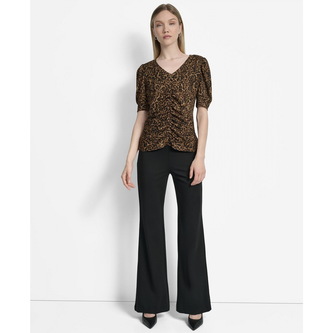 Top à manches 3/4 'Printed Puff-Sleeve Ruched' pour Femmes