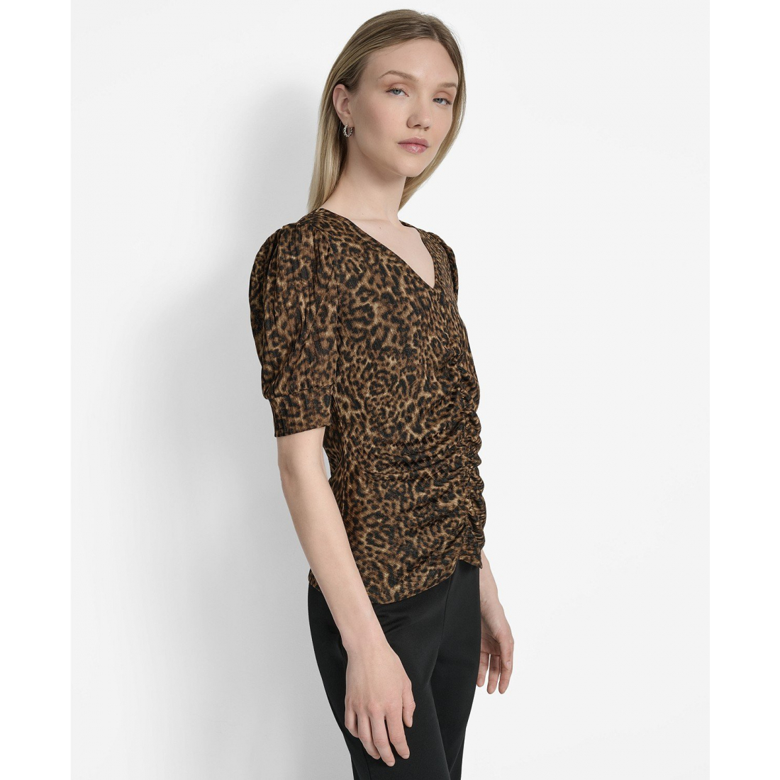 Top à manches 3/4 'Printed Puff-Sleeve Ruched' pour Femmes