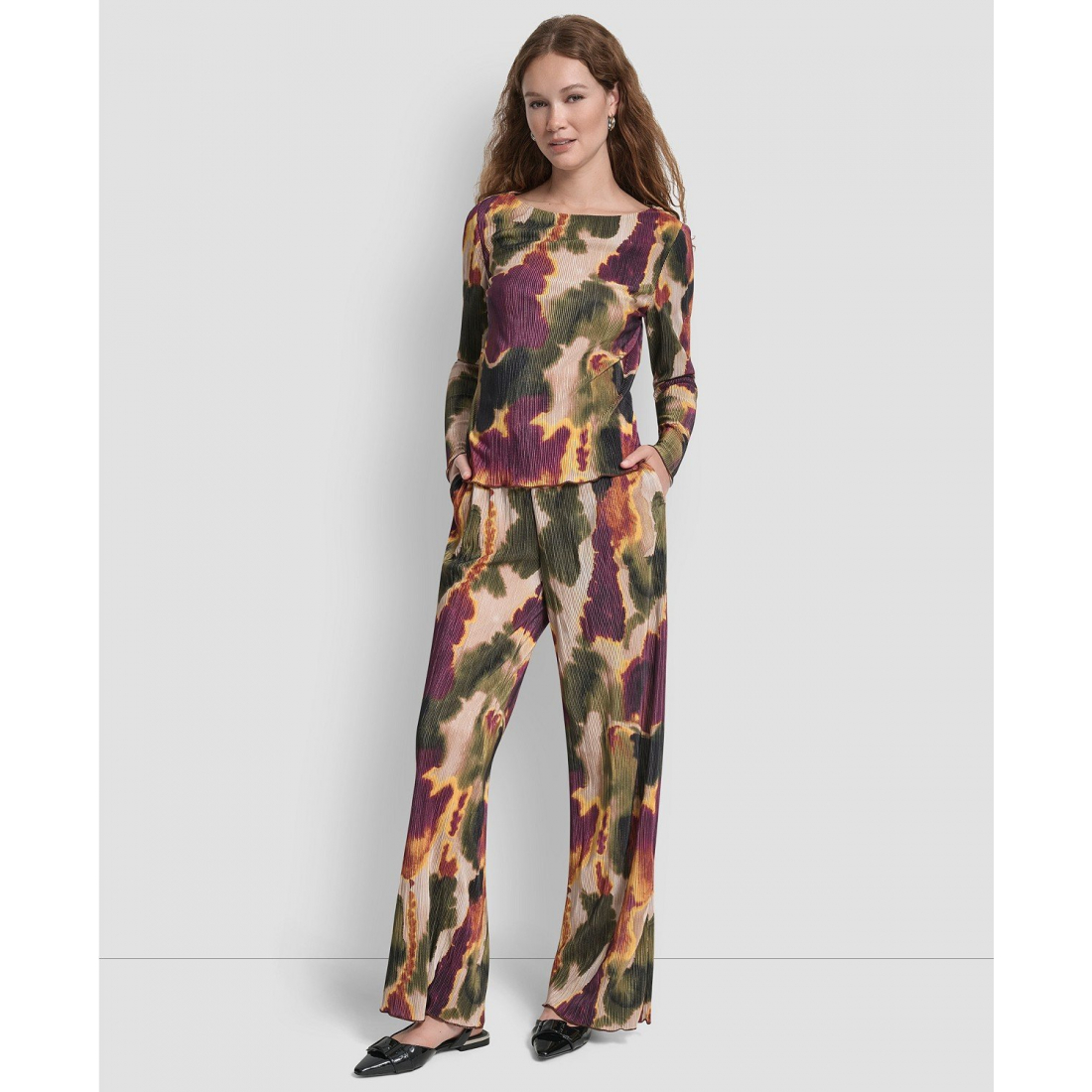 Top à manches longues 'Plisse Printed' pour Femmes