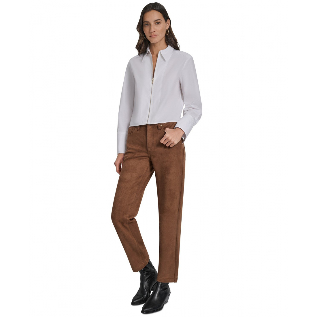Chemise 'Collared Cotton Poplin Zip-Front' pour Femmes