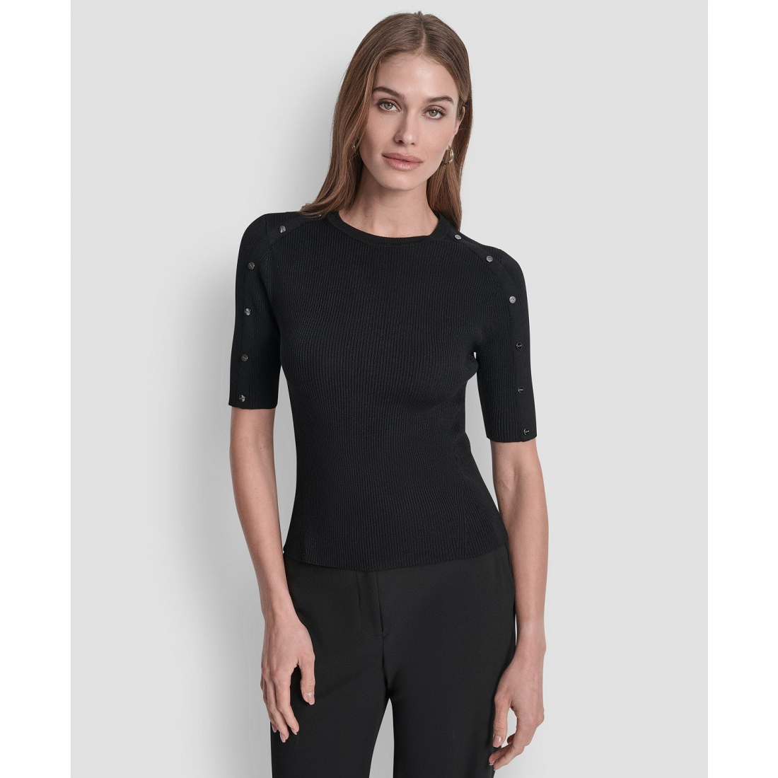 Top à manches 3/4 'Button Detail' pour Femmes