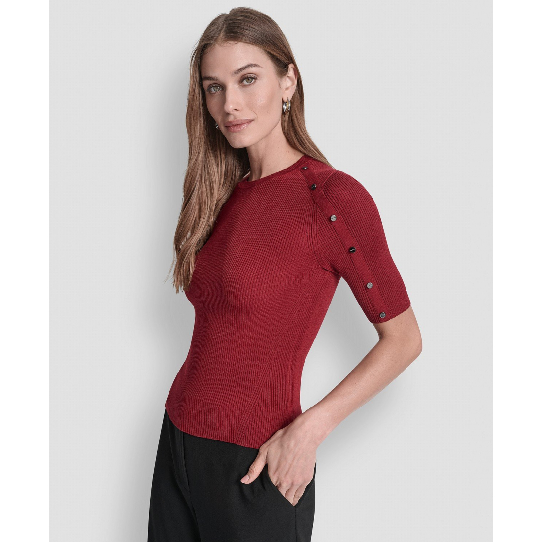 Top à manches 3/4 'Button Detail' pour Femmes