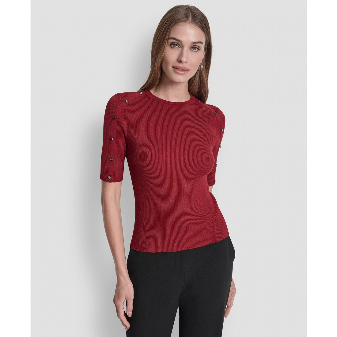 Top à manches 3/4 'Button Detail' pour Femmes