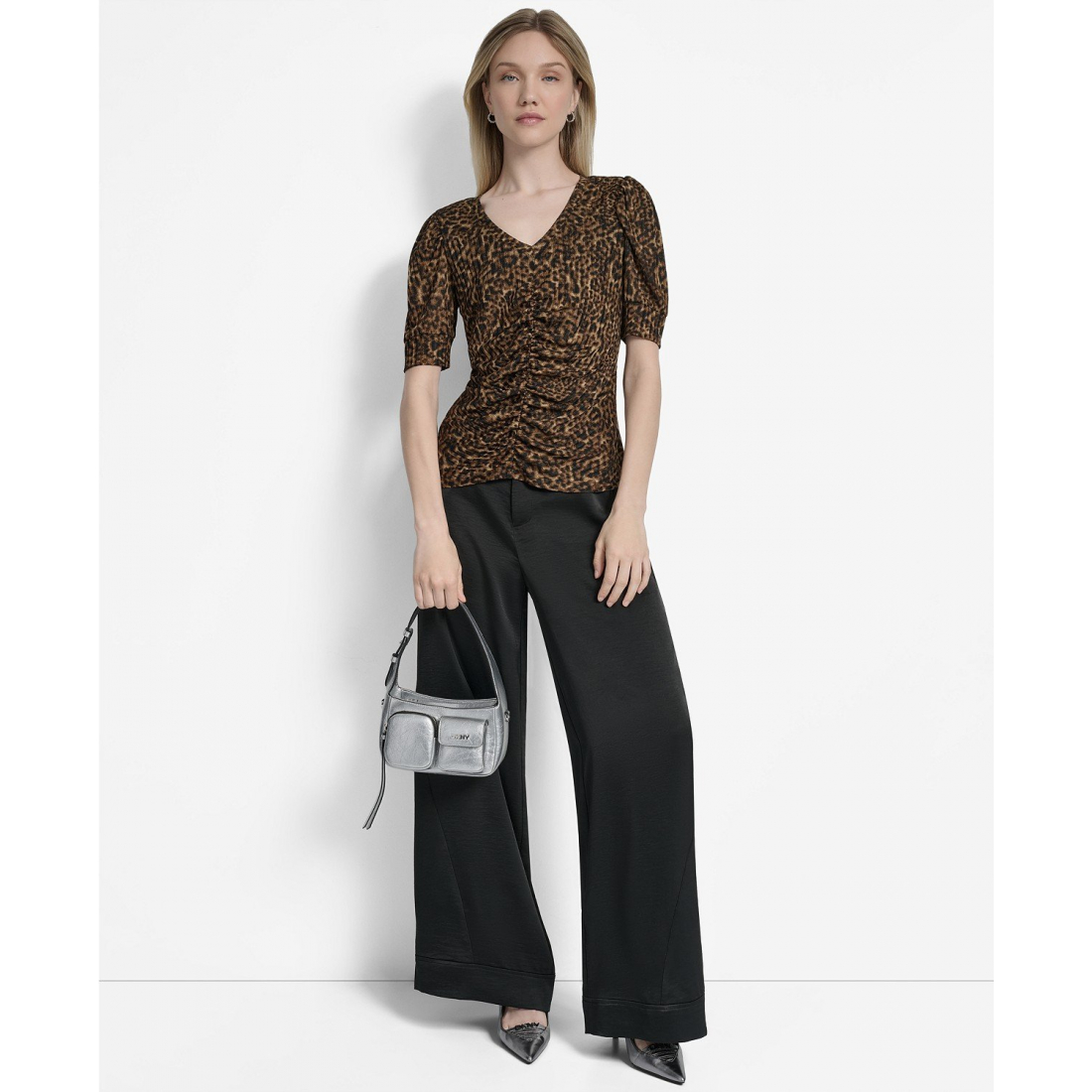 Top à manches 3/4 'Printed Puff-Sleeve Ruched' pour Femmes