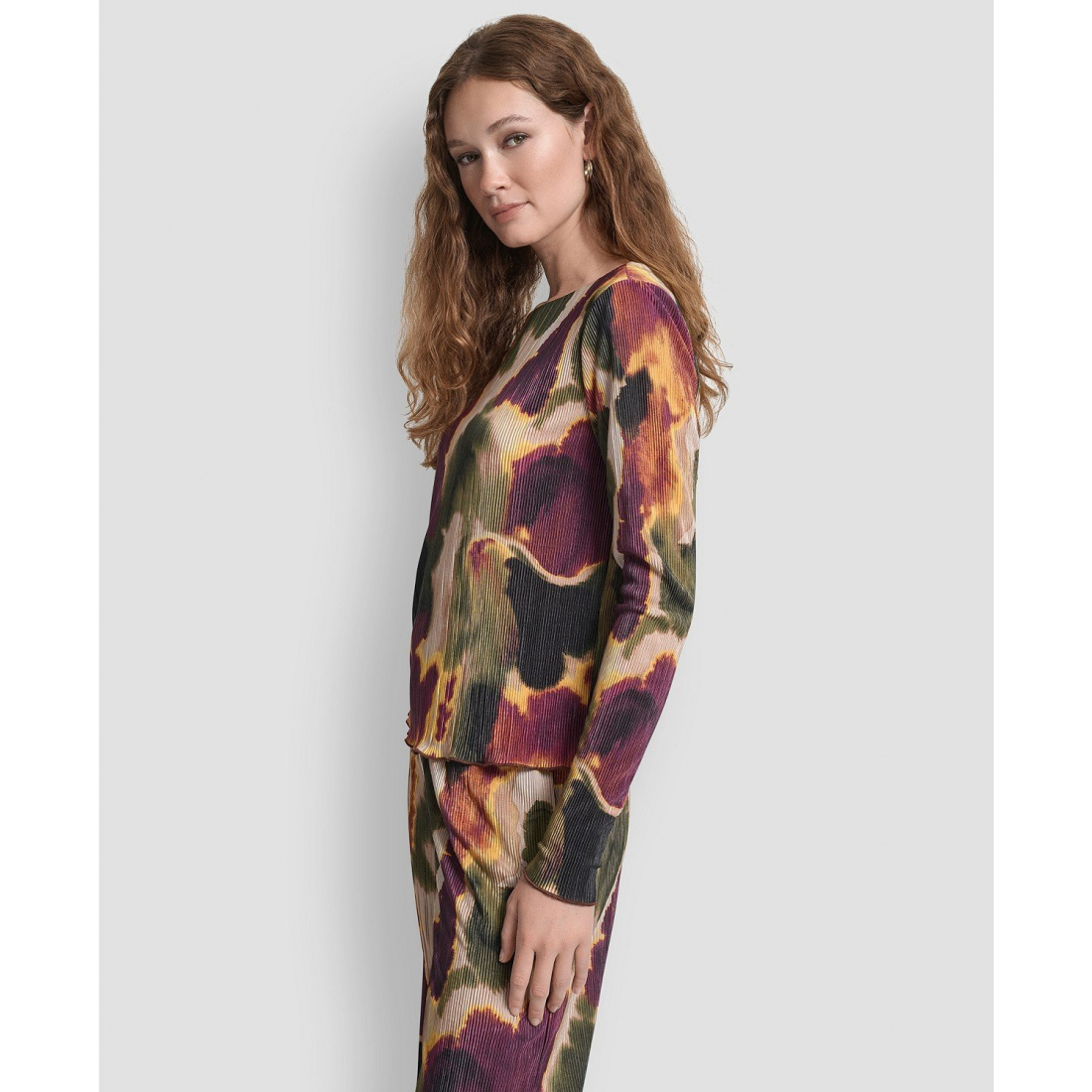 Top à manches longues 'Plisse Printed' pour Femmes