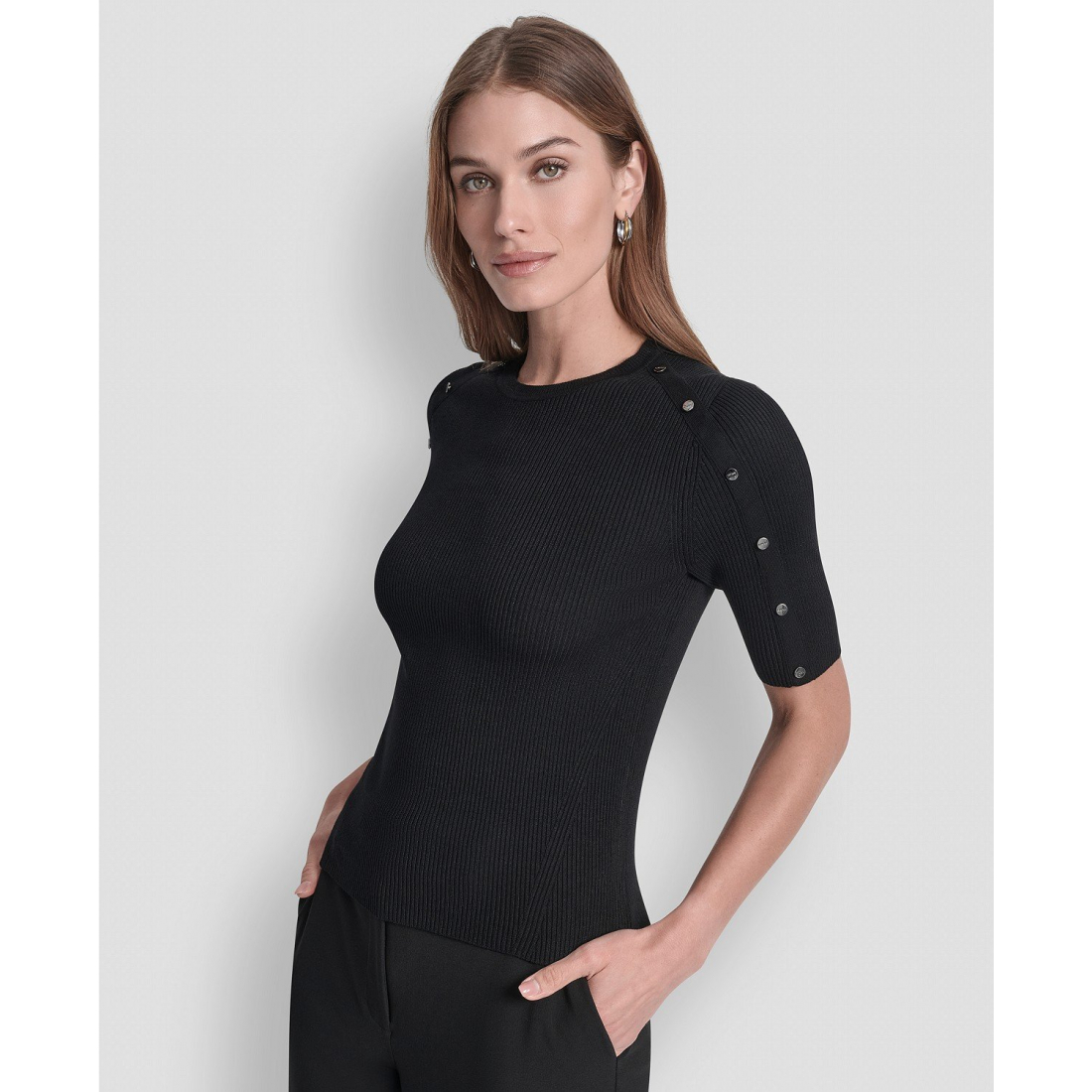 Top à manches 3/4 'Button Detail' pour Femmes