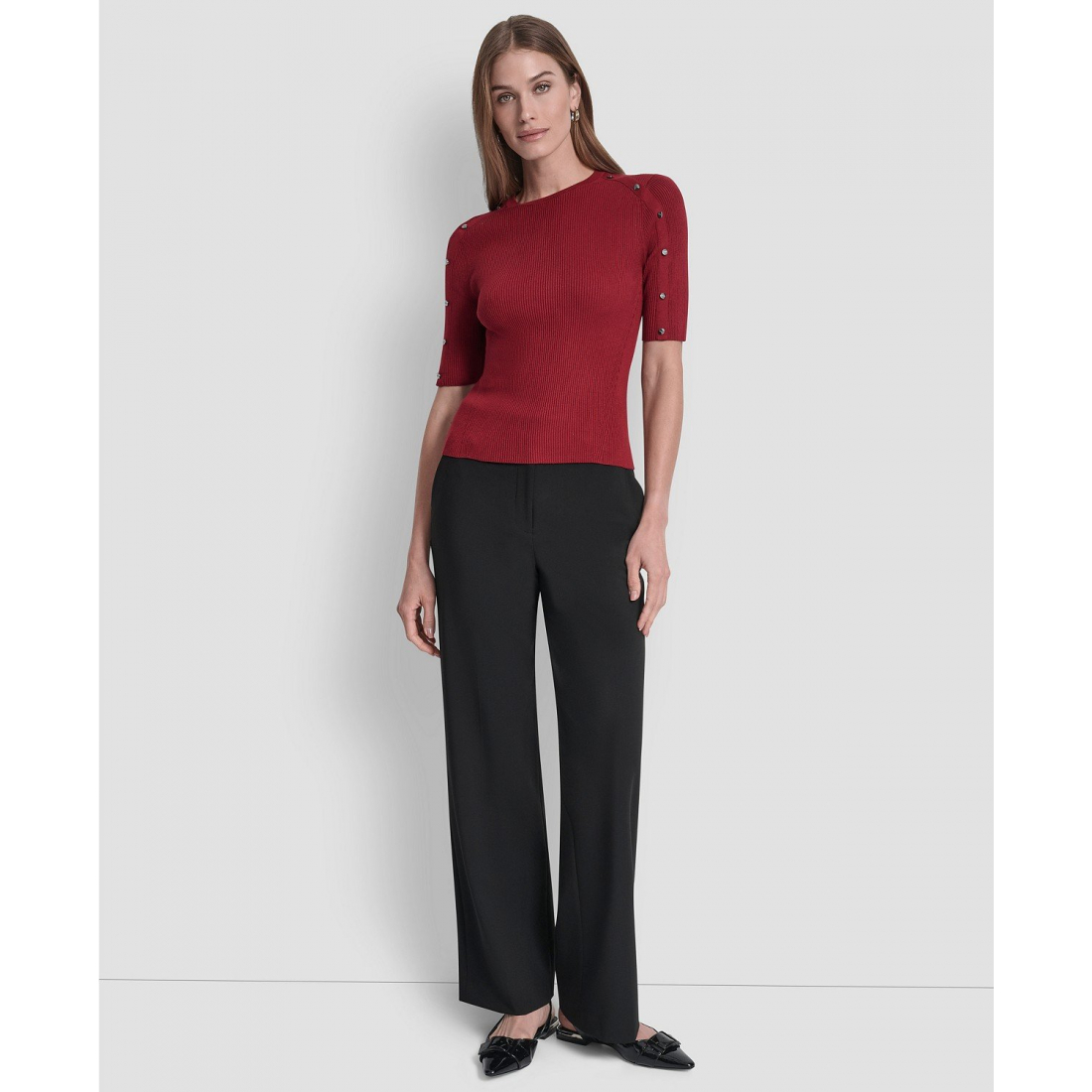 Top à manches 3/4 'Button Detail' pour Femmes