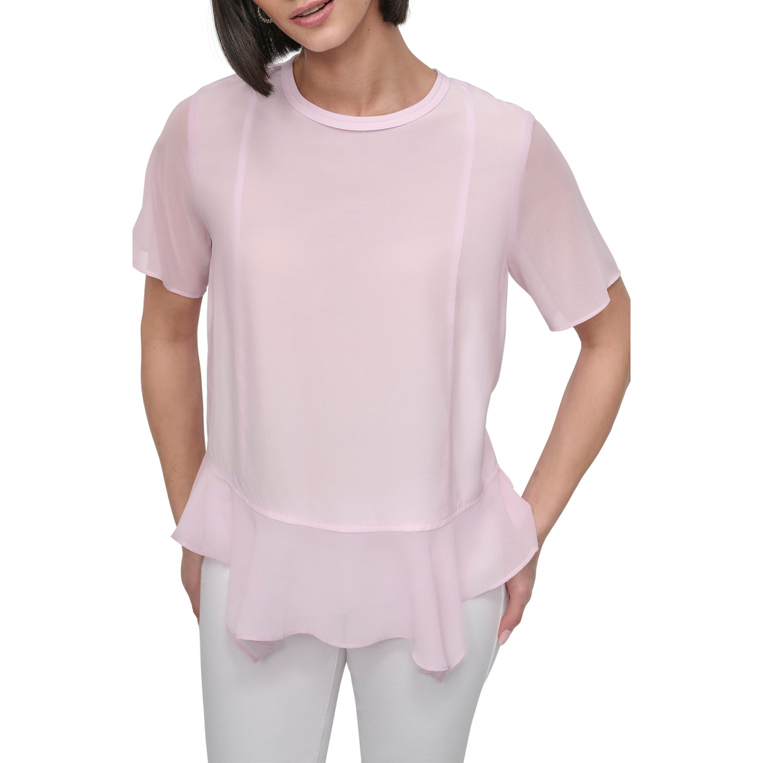 Top à manches courtes 'Handkerchief Hem Mixed Media' pour Femmes