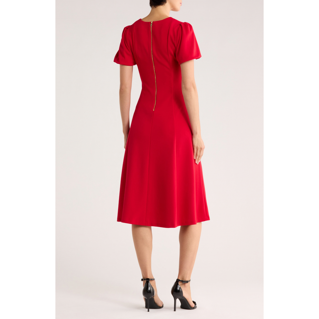 Robe Midi 'Puff Sleeve Fit & Flare' pour Femmes