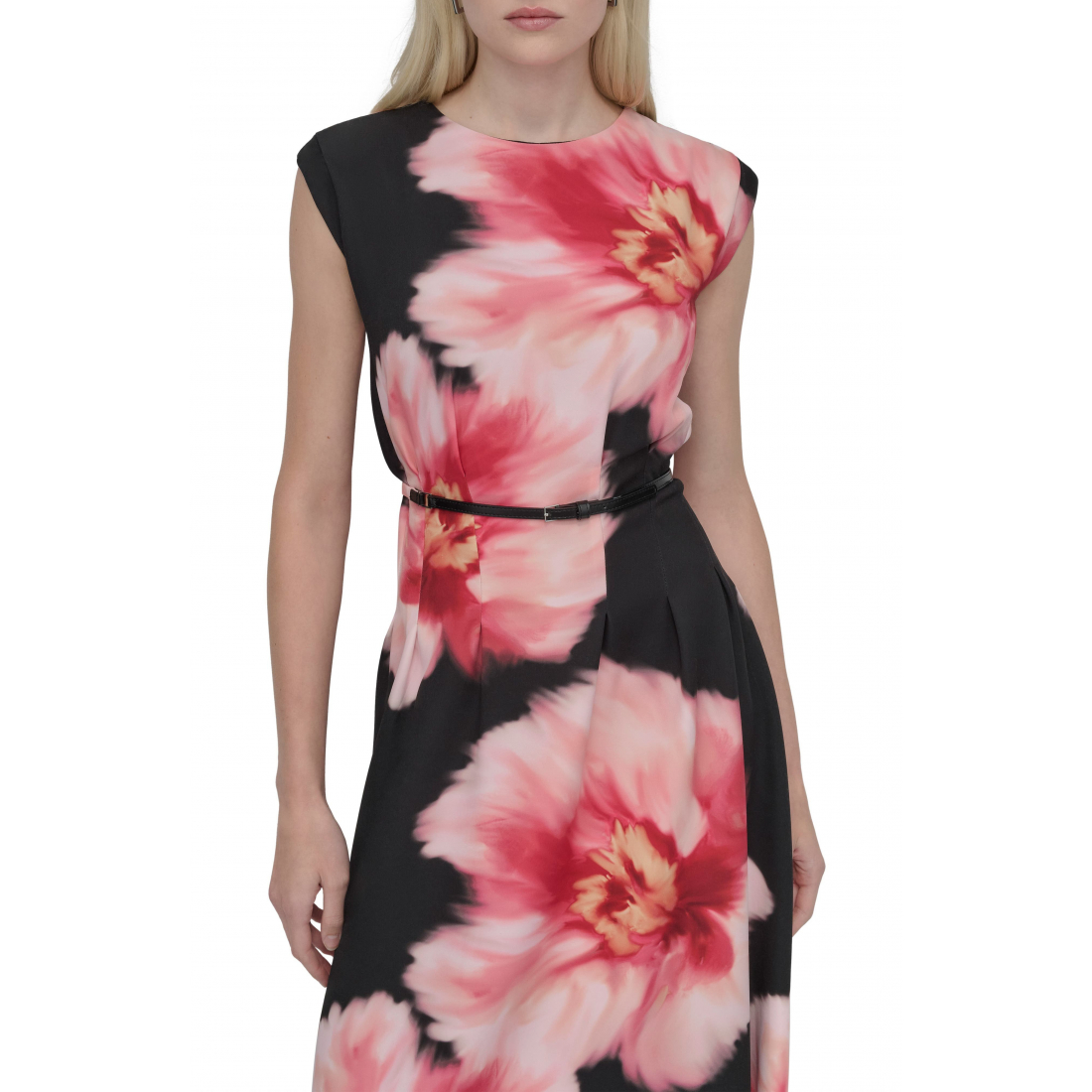 Robe Midi 'Floral Cap Sleeve Belted' pour Femmes