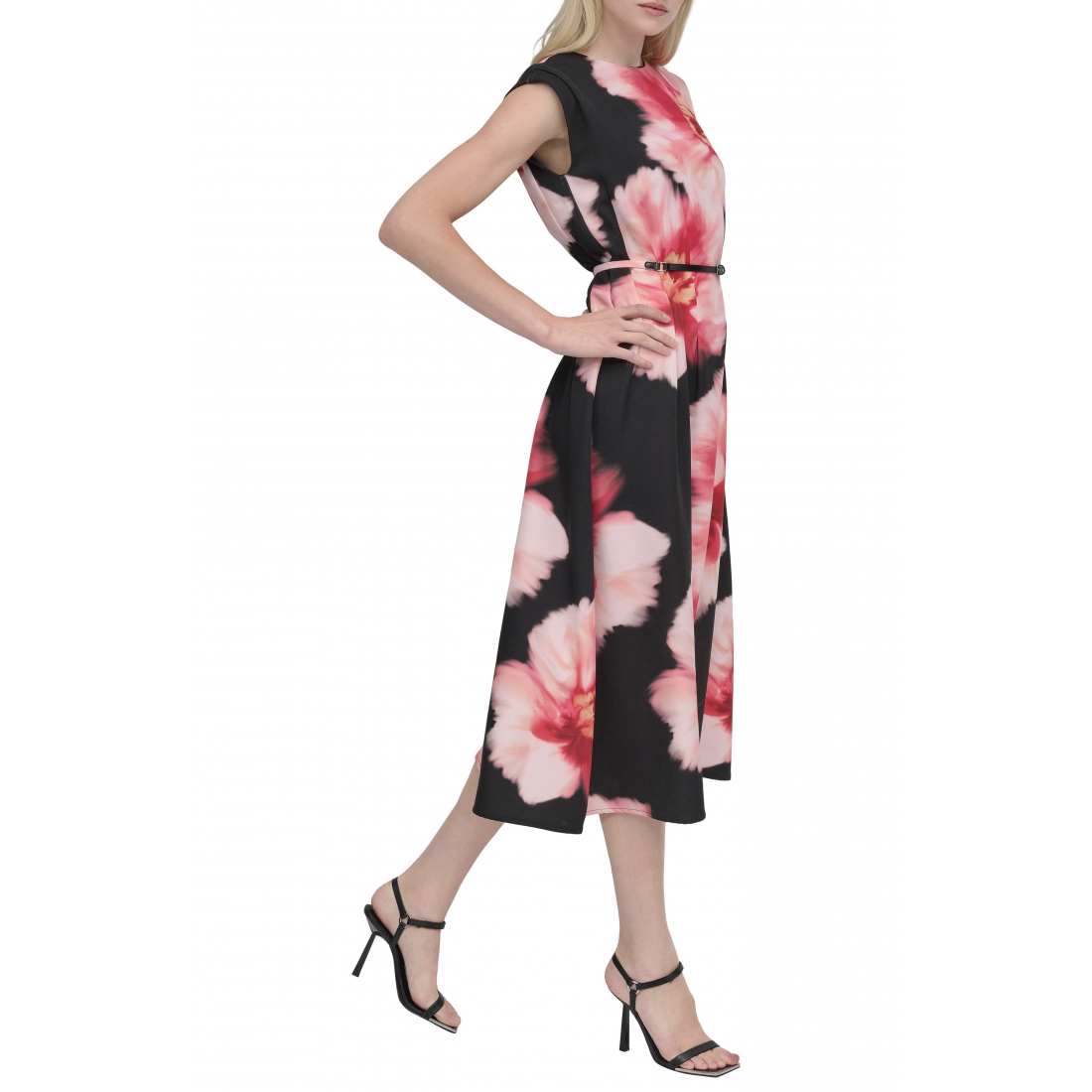 Robe Midi 'Floral Cap Sleeve Belted' pour Femmes