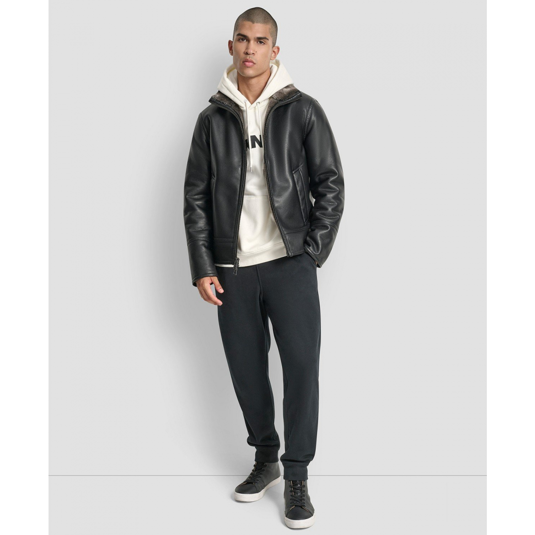 Veste en cuir 'Faux Pebble Shearling' pour Hommes