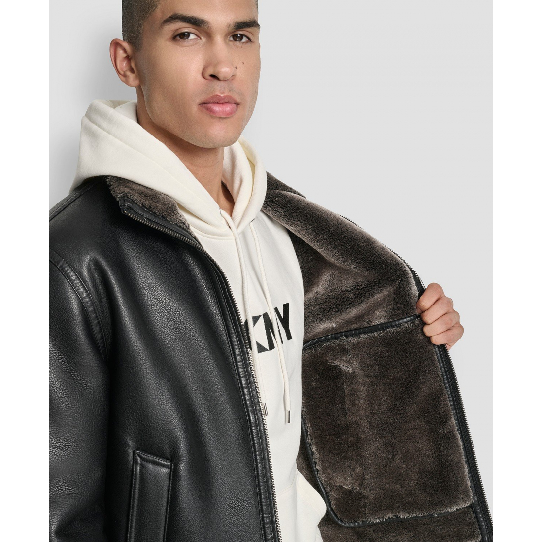 Veste en cuir 'Faux Pebble Shearling' pour Hommes