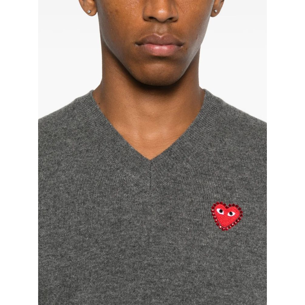 'Heart-Emblem V-Neck' Sweater