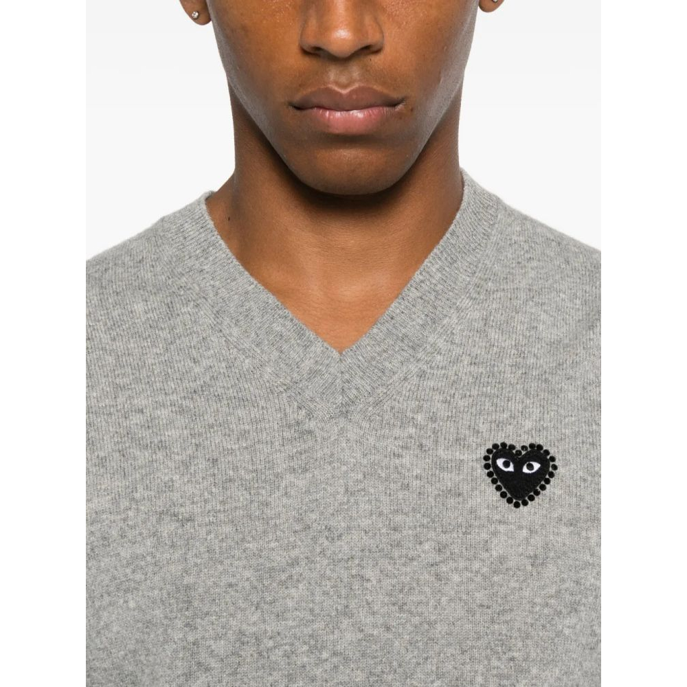 'Heart-Embellished V-Neck' Sweater