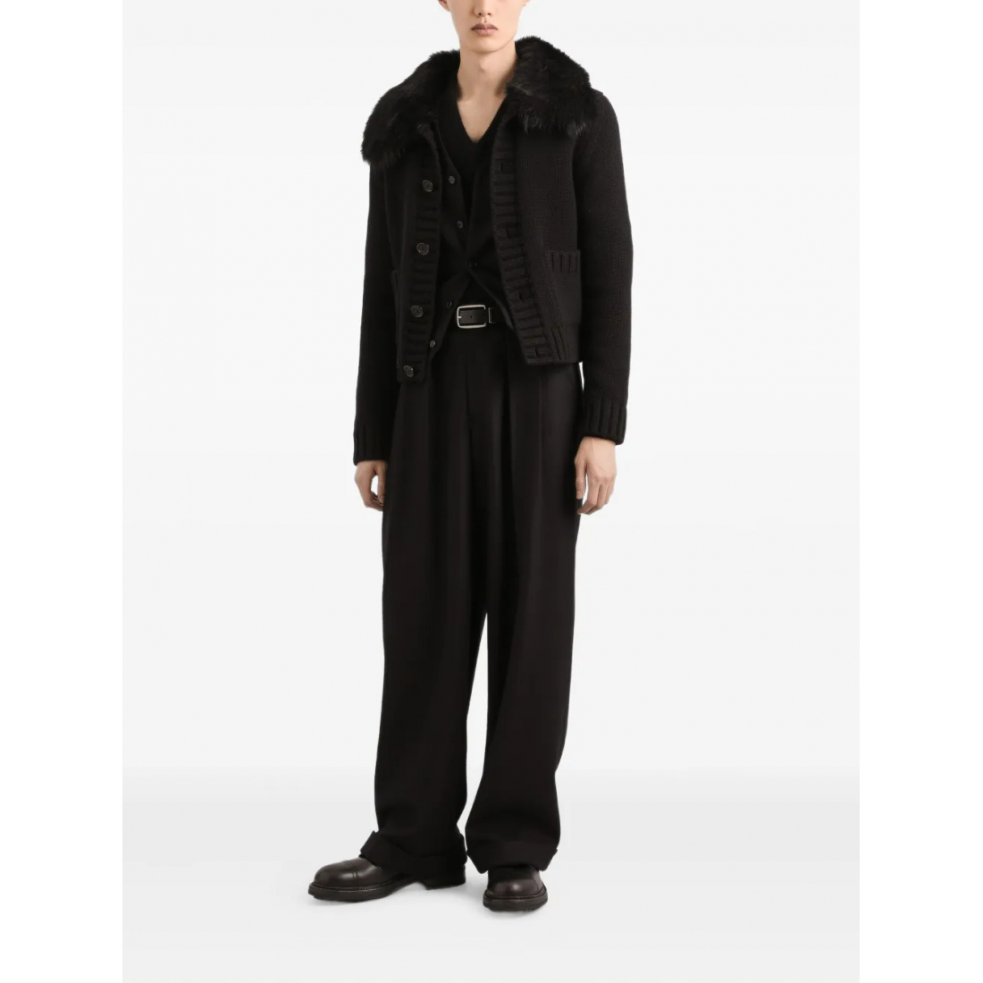 Men's 'Faux-Fur-Collar Buttoned-Up' Cardigan