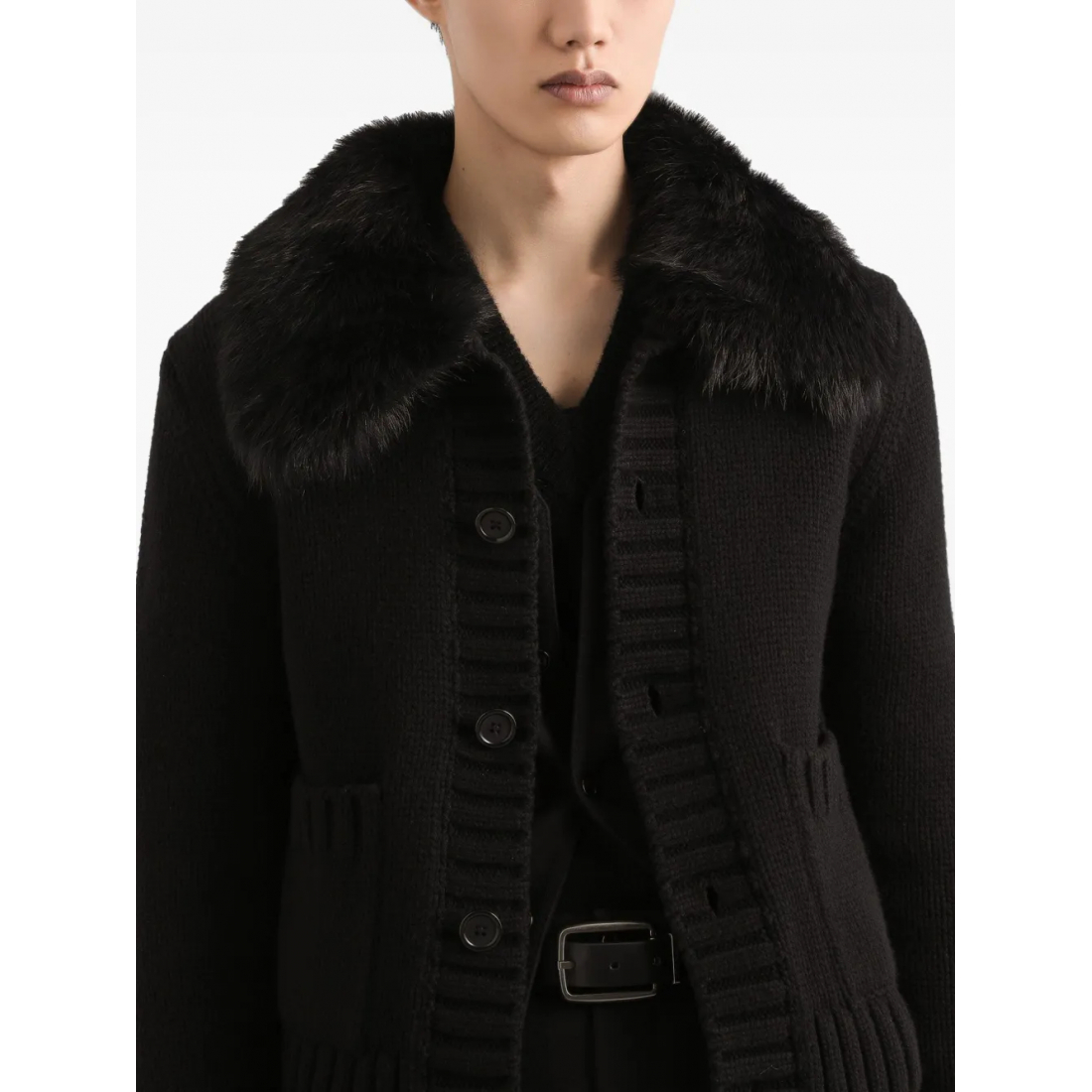 Men's 'Faux-Fur-Collar Buttoned-Up' Cardigan