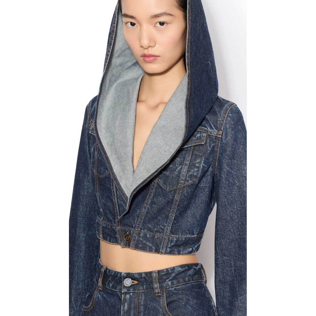 'Cropped Hooded' Jeansjacke für Damen