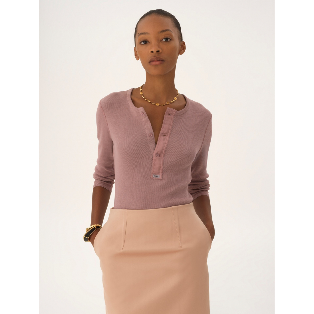 Women's 'Fitted Henley' Long-Sleeve Polo Shirt