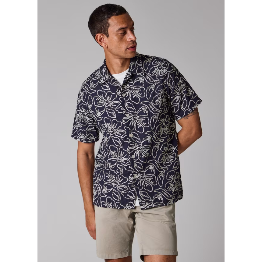 'Casual-Fit Floral Embroidery' Kurzärmeliges Hemd für Herren