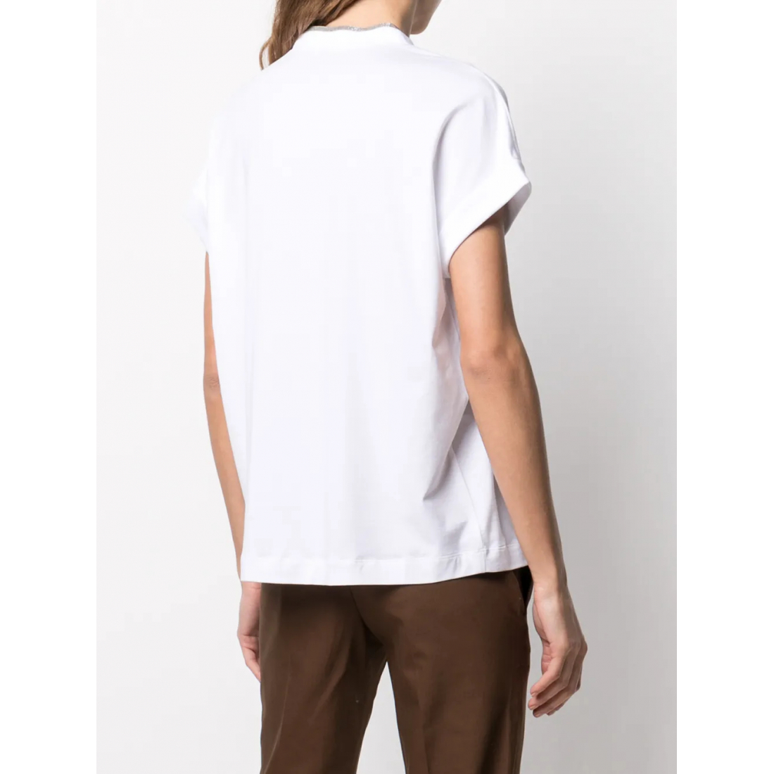 T-shirt 'Silvery Trim V-Neck' pour Femmes