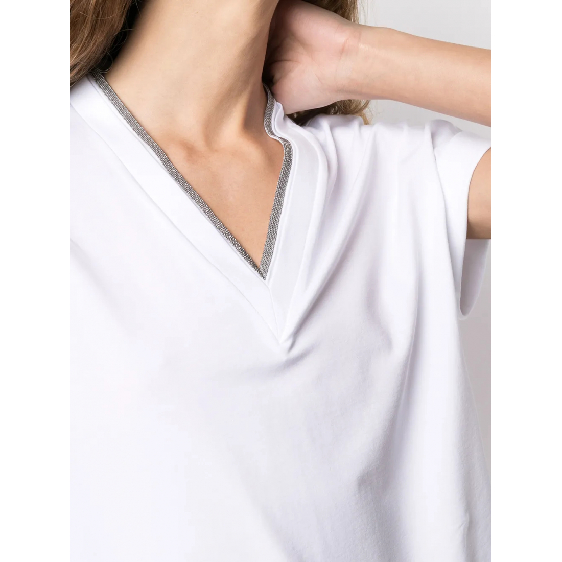 T-shirt 'Silvery Trim V-Neck' pour Femmes
