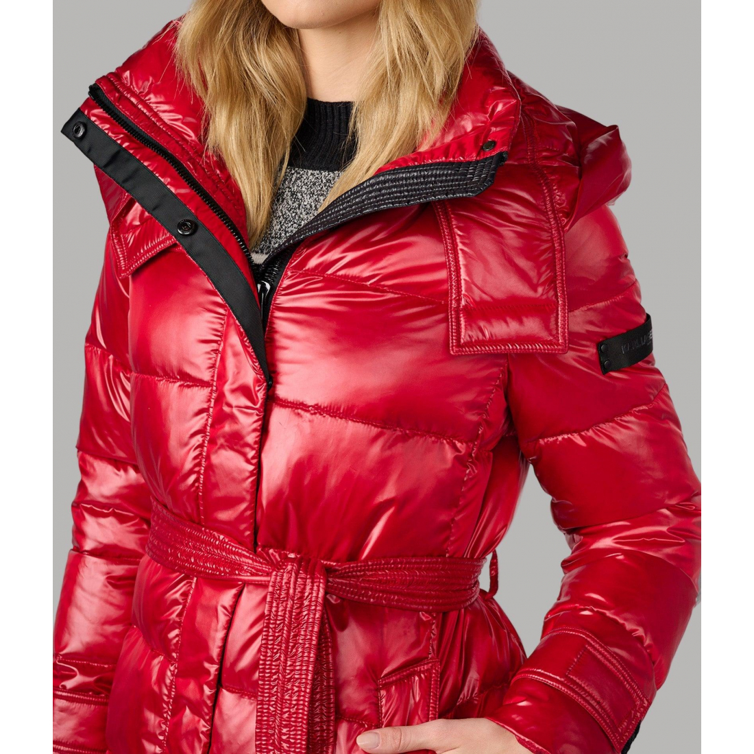 'Contrast Belted Short Puffer' pour Femmes