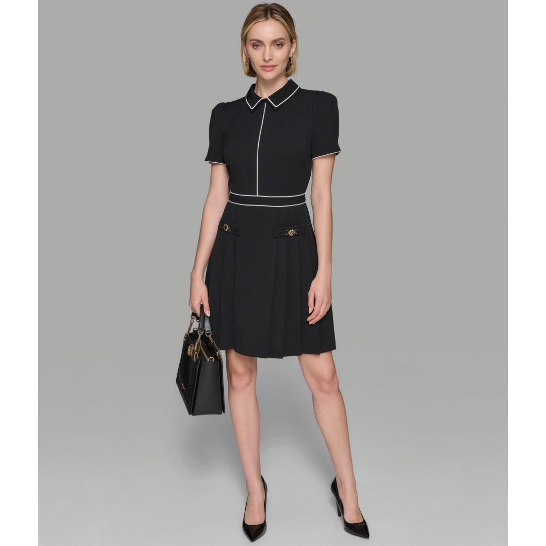 'Short Sleeve Collar A Line Dress' pour Femmes