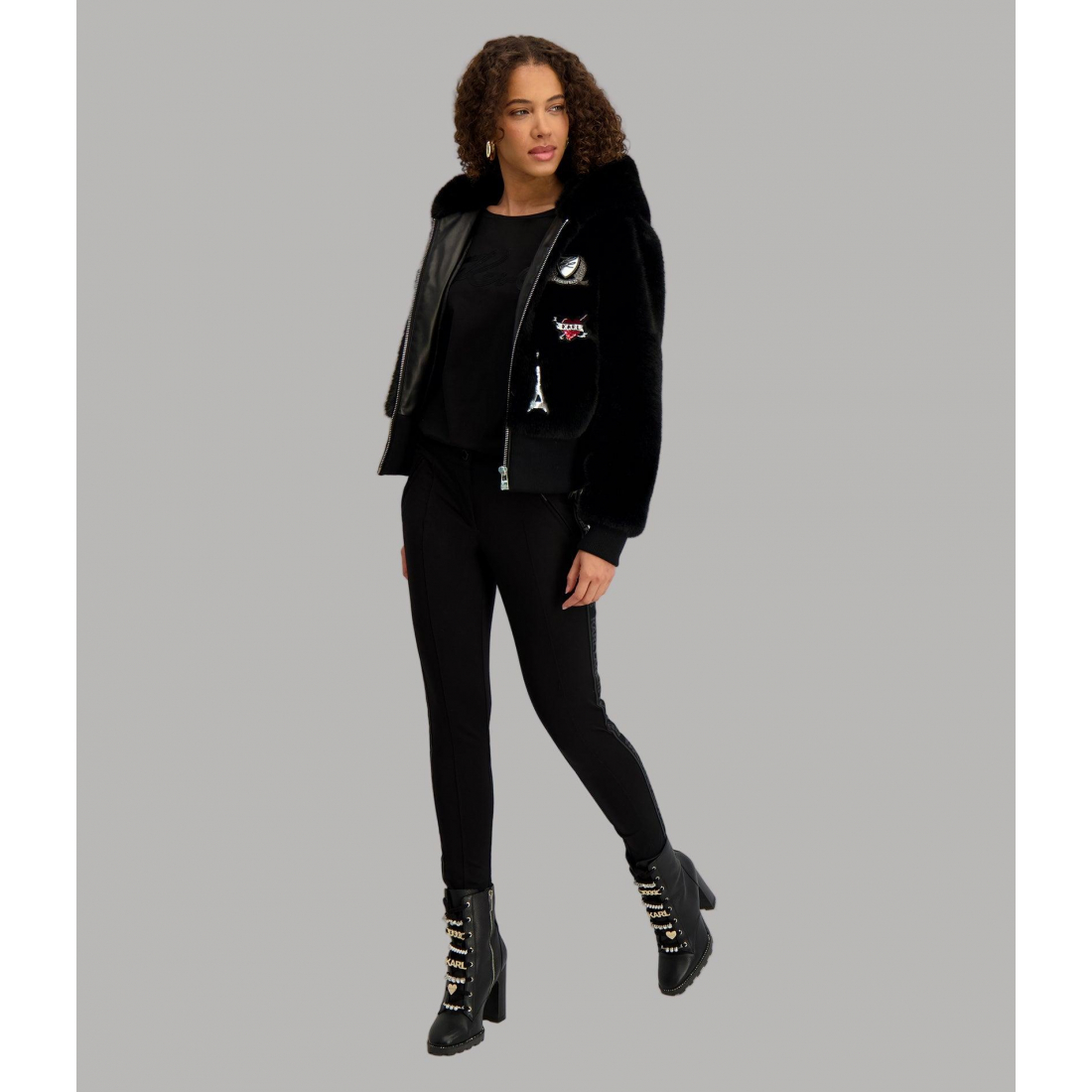 'Faux Fur Patch Bomber' pour Femmes