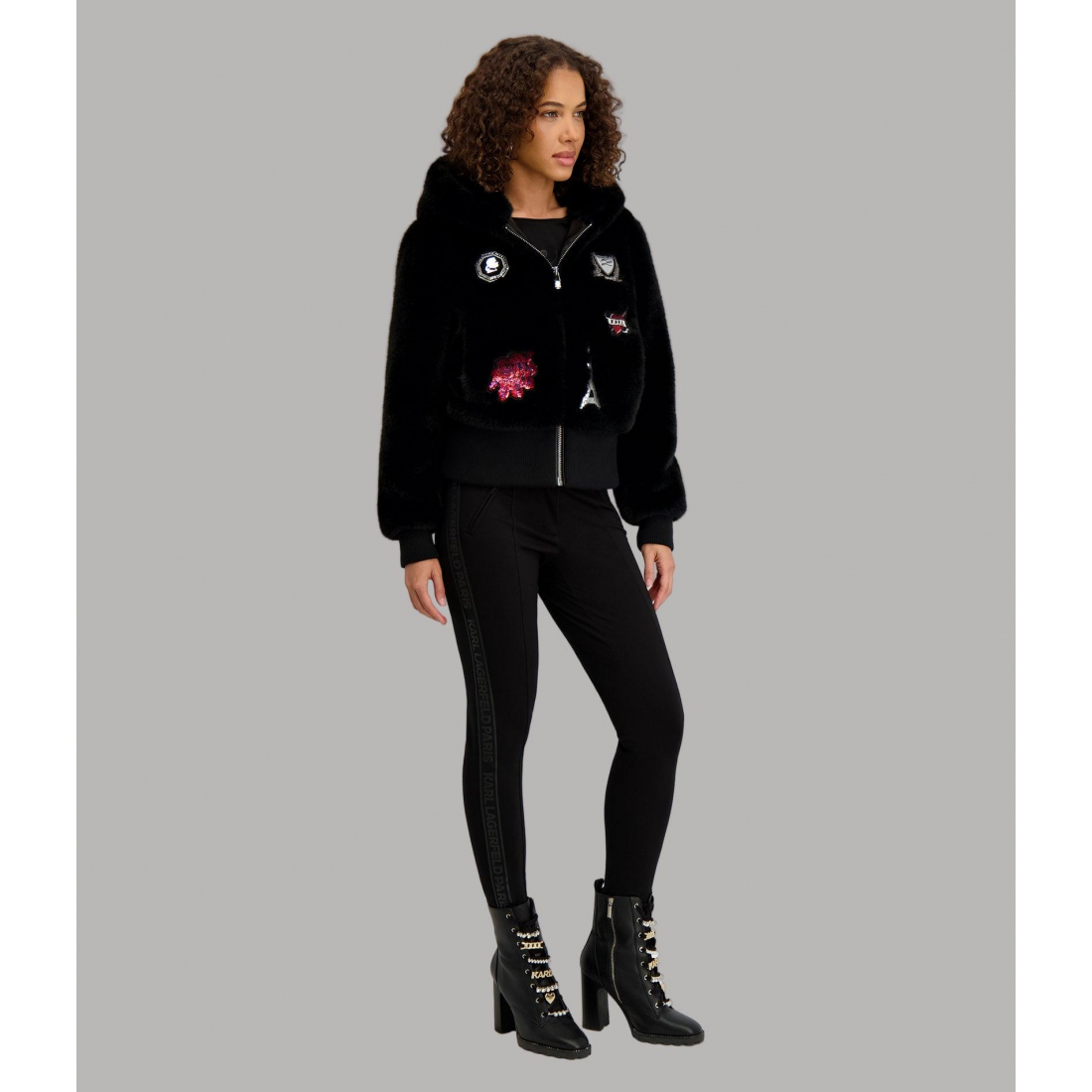 'Faux Fur Patch Bomber' pour Femmes