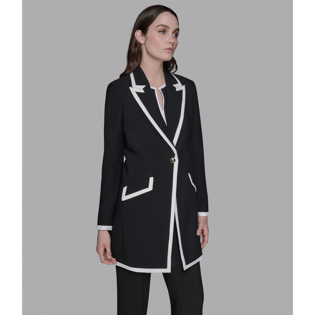 'Contrast Trim Overcoat' pour Femmes