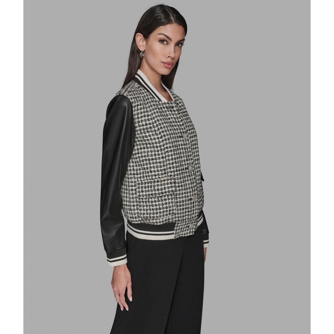 'Mixed Media Tweed Varsity Jacket' für Damen