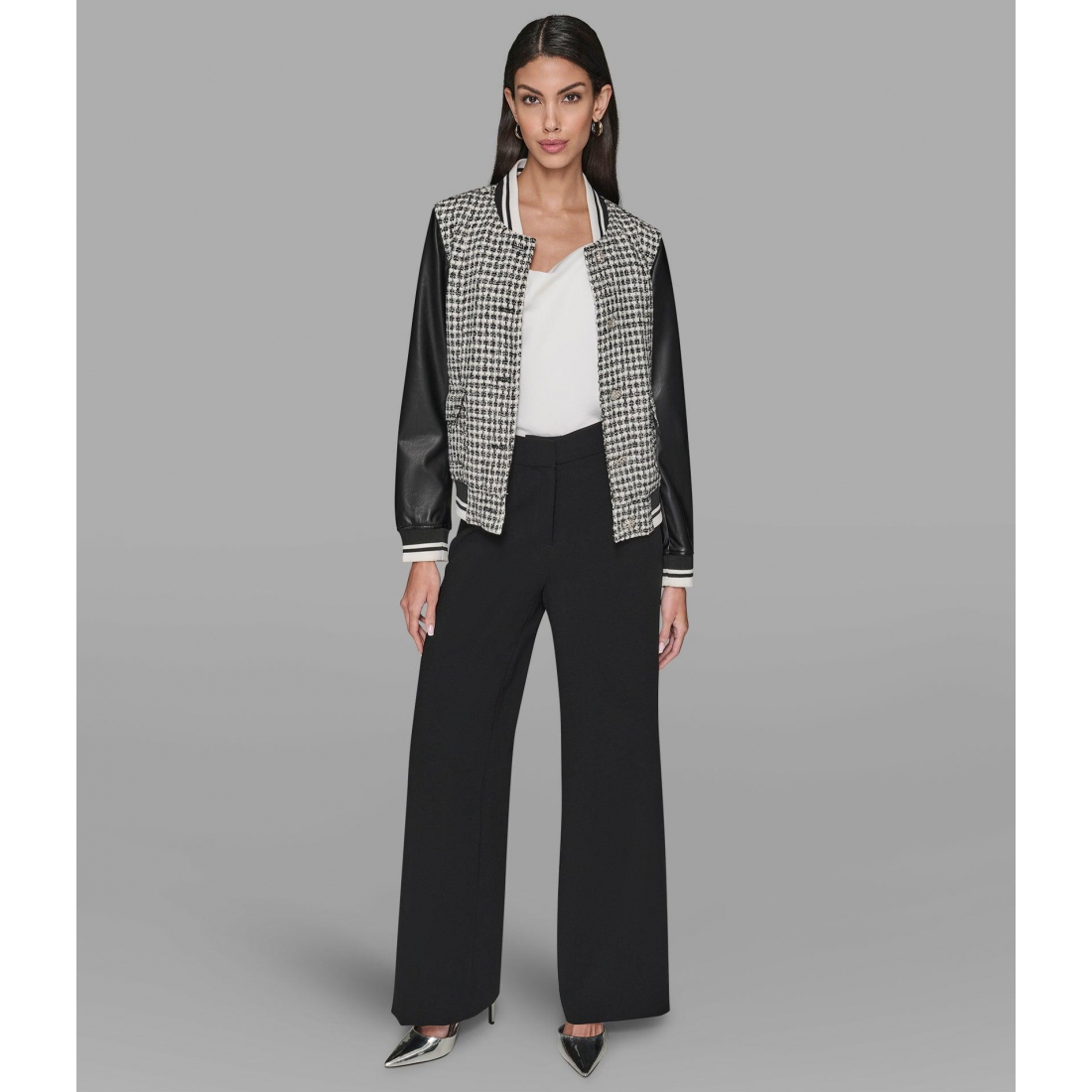 'Mixed Media Tweed Varsity Jacket' für Damen