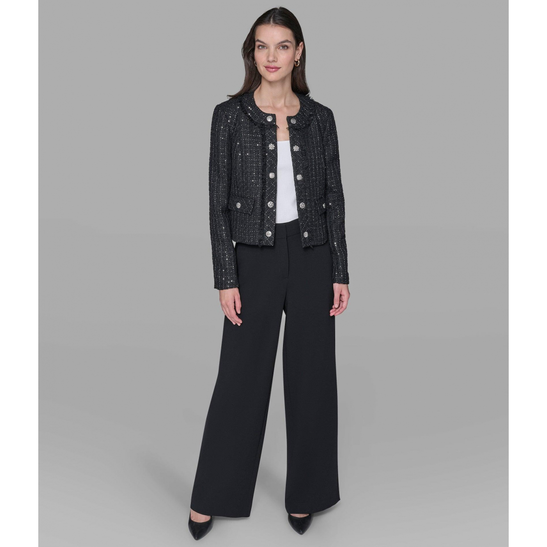 'Tweed Collarless Jacket' pour Femmes