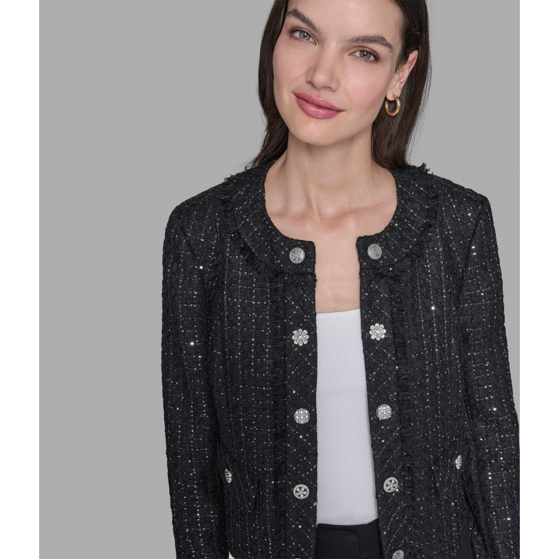 'Tweed Collarless Jacket' pour Femmes