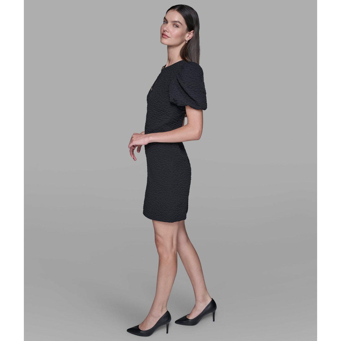 'Floral Jacquard Dress With Puff Sleeves' für Damen