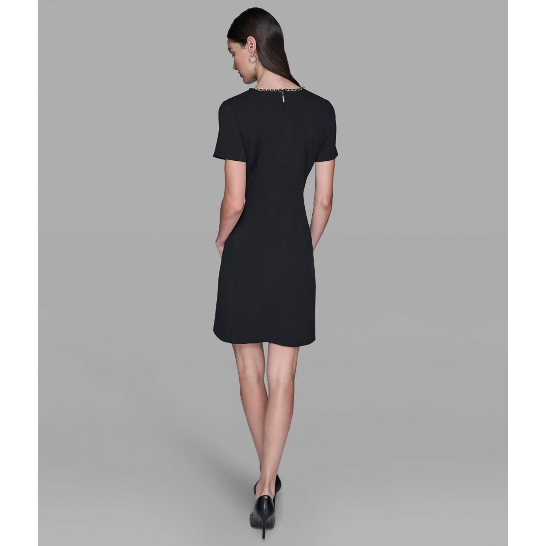 'Scuba Crepe Shift Dress With Chain Trims' für Damen