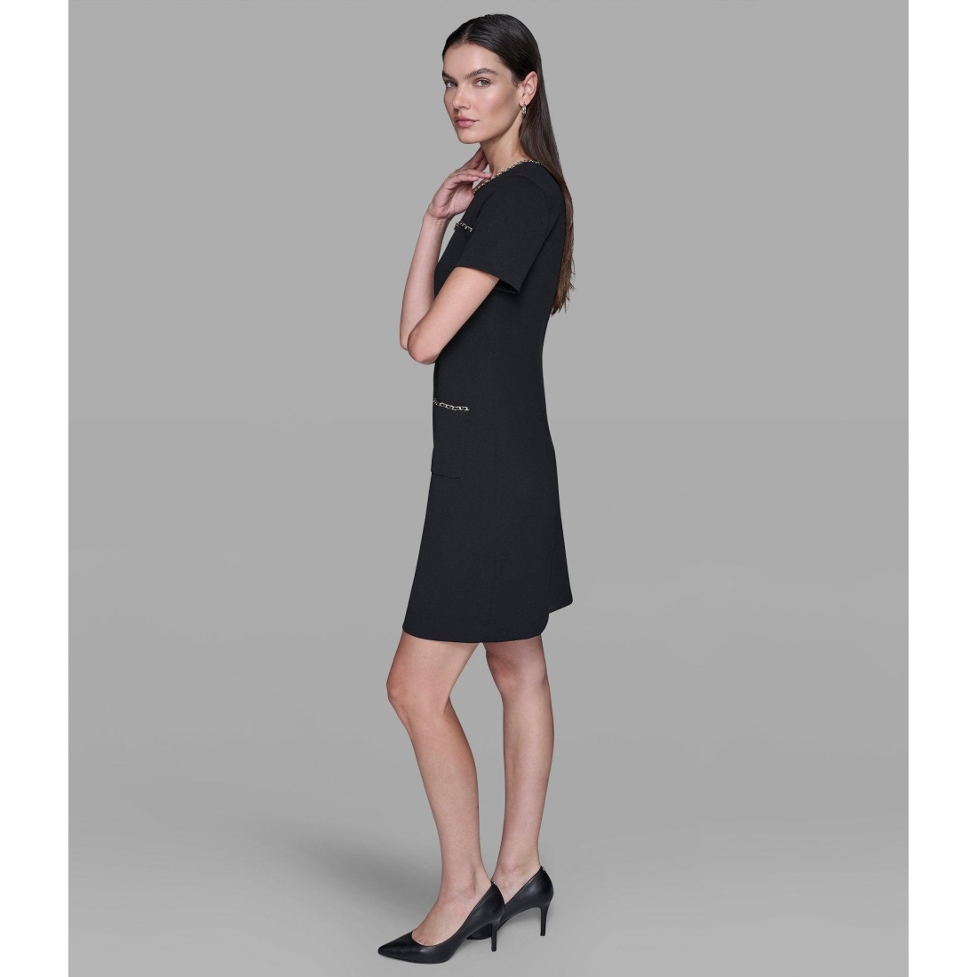 'Scuba Crepe Shift Dress With Chain Trims' für Damen