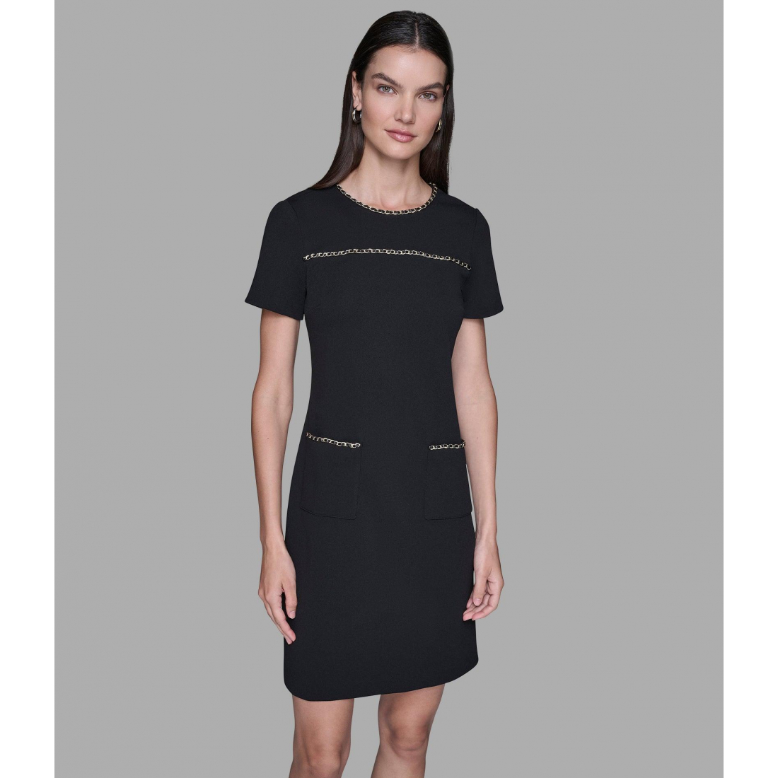 'Scuba Crepe Shift Dress With Chain Trims' für Damen