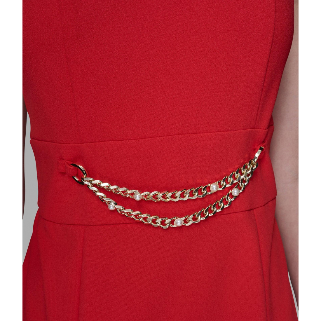 'Scuba Crepe Sheath Dress With Chain Trim Waistband' pour Femmes