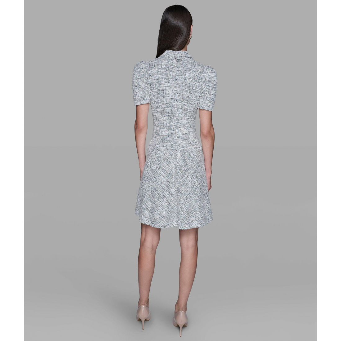 'Tweed Knit A-Line Dress With Puff Sleeves' für Damen