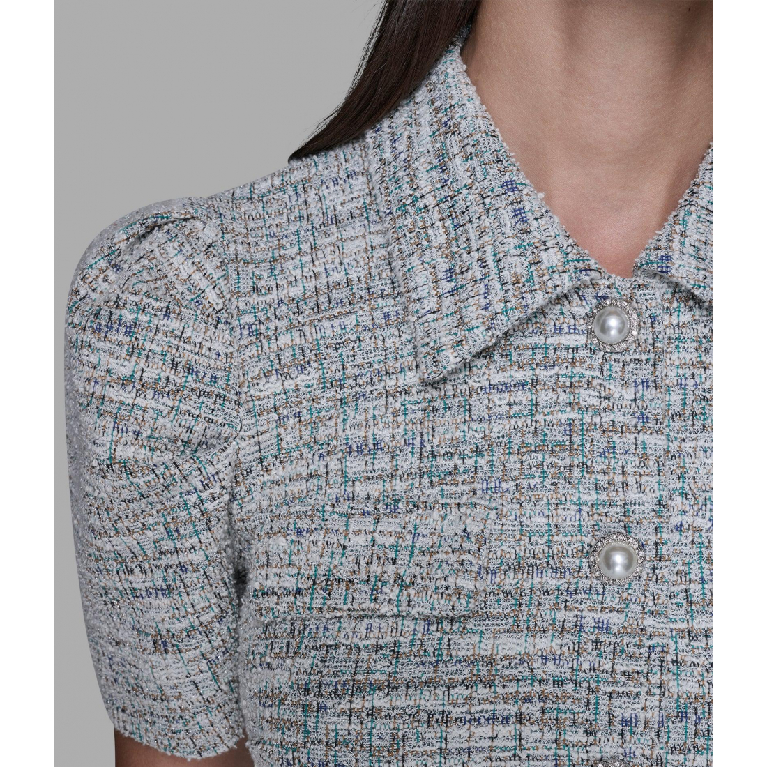 'Tweed Knit A-Line Dress With Puff Sleeves' für Damen