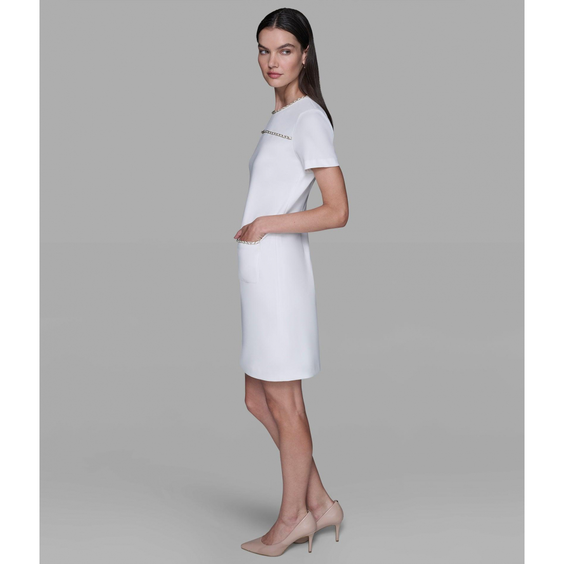 'Scuba Crepe Shift Dress With Chain Trims' für Damen